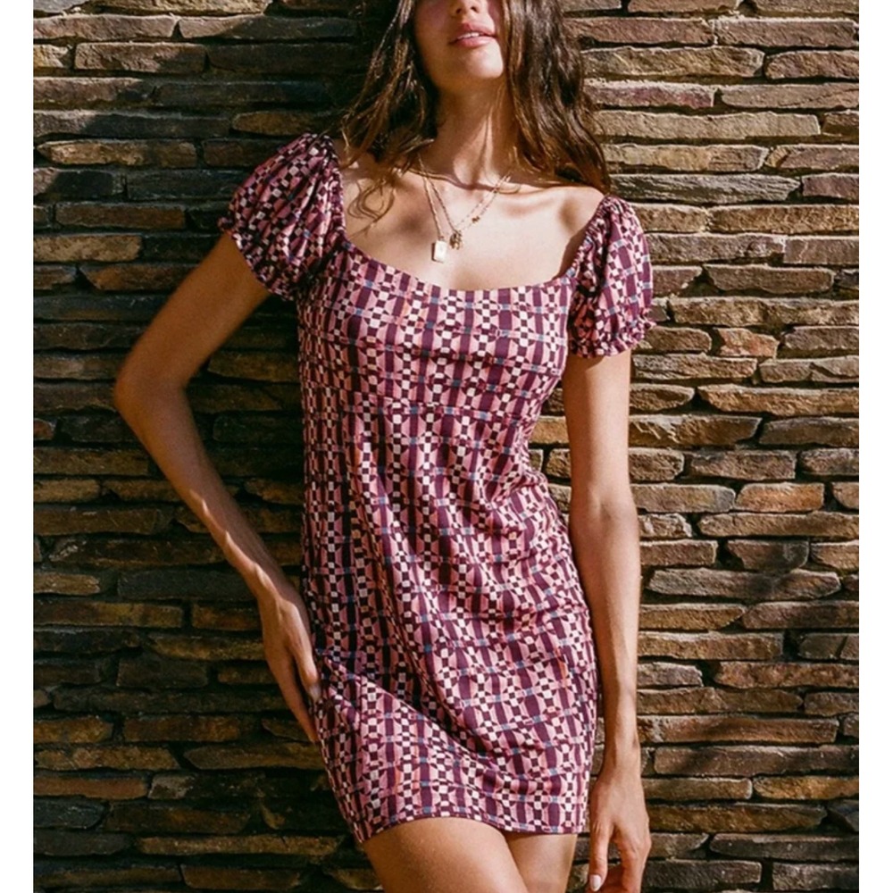 Urban Outfitters sz M Womens Multicolor Geo Print Bodycon Babydoll Mini Dress
